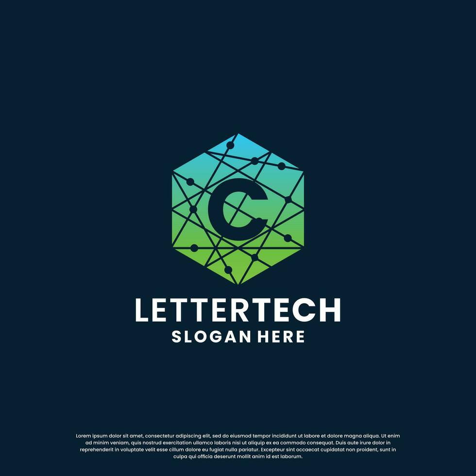 moderno letra C tecnología logo diseño con degradado color vector