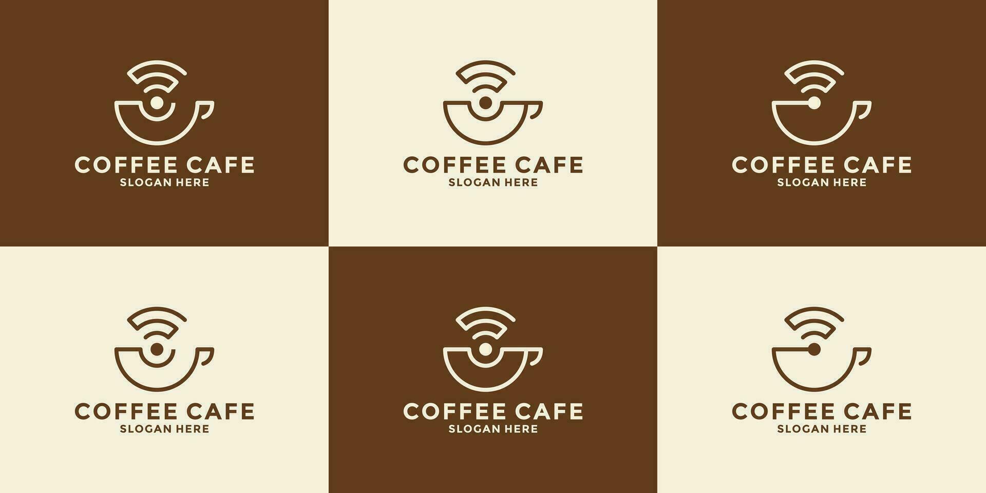 bundle coffee with wireless logo design symbol vector