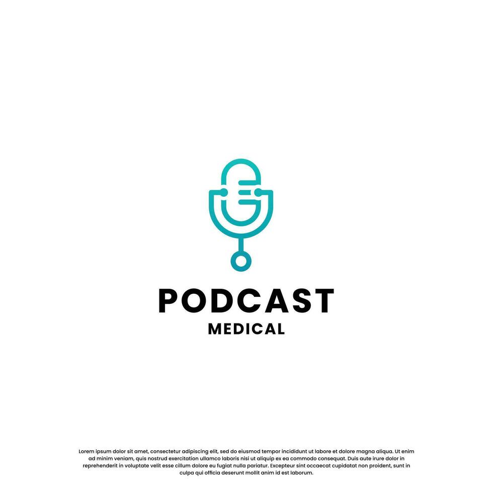 podcast médico, curación discusión logo diseño modelo vector