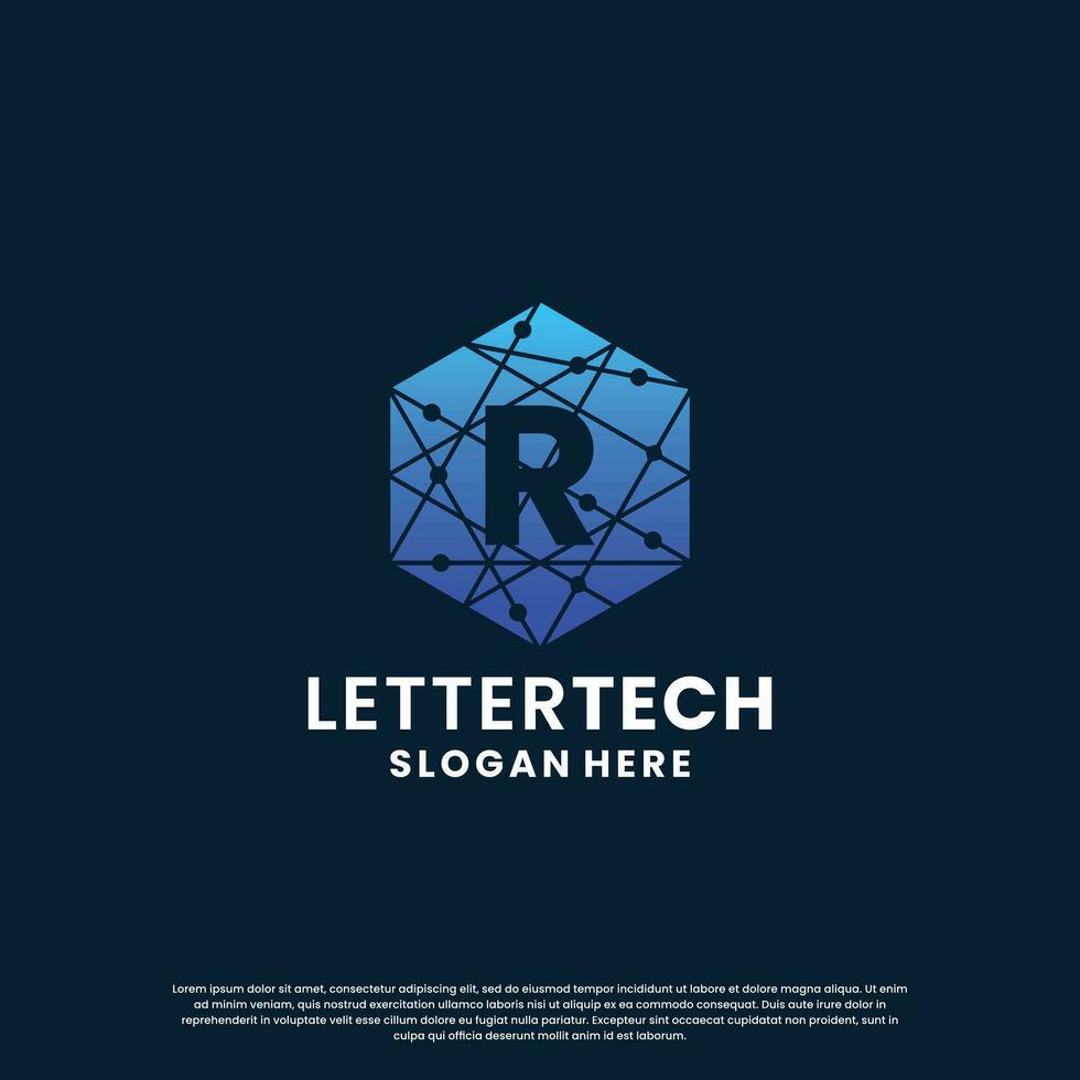 modern R letter technology logo design with gradient color vector