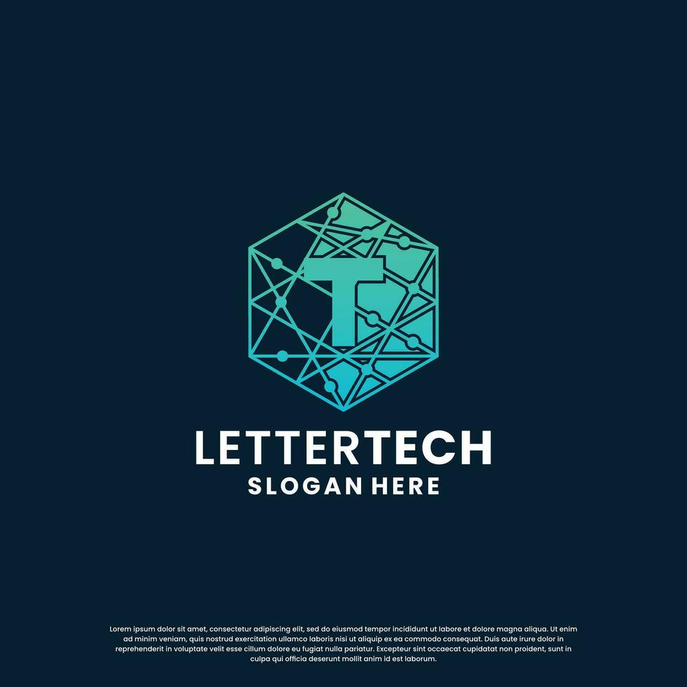 modern letter T logo design with gradient color for technology and science business company. vector