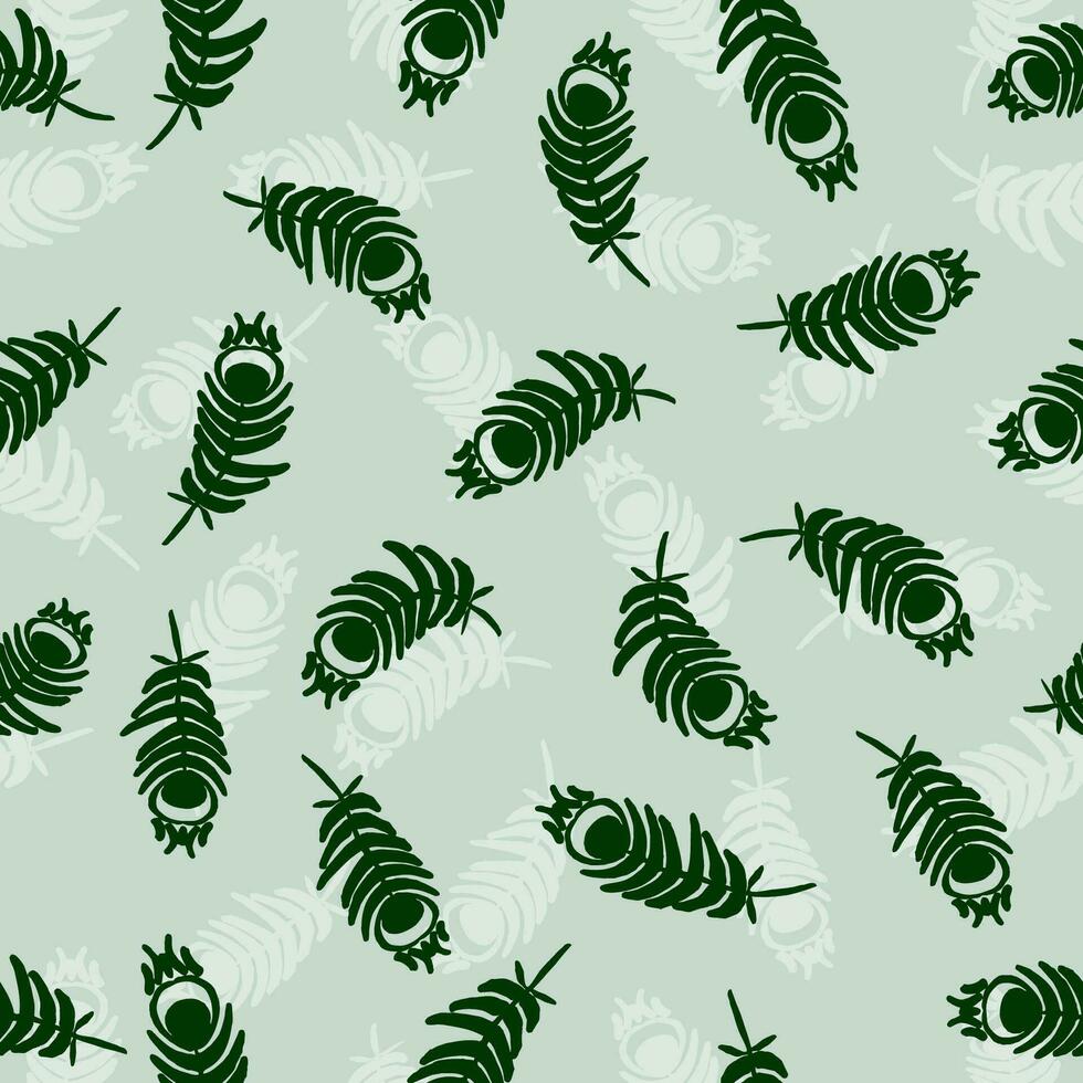 Feather seamless pattern , vector background for textile in green color
