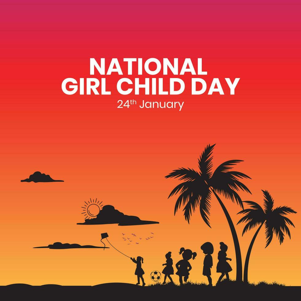 International Day of the Girl Child. 11 October - International Day of the Girl Child. International Children's Day Greeting Card. Editable vector illustration daughter, girl.