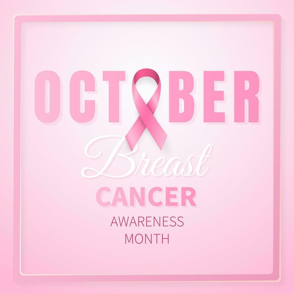 October breast cancer awareness month in. Realistic pink ribbon symbol. Medical Design. Vector illustration