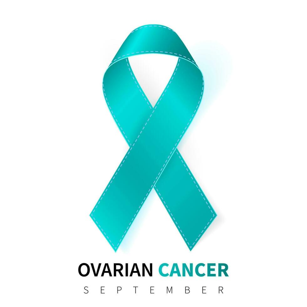 Ovarian Cancer Awareness Month. Realistic Teal ribbon symbol. Medical Design. Vector illustration