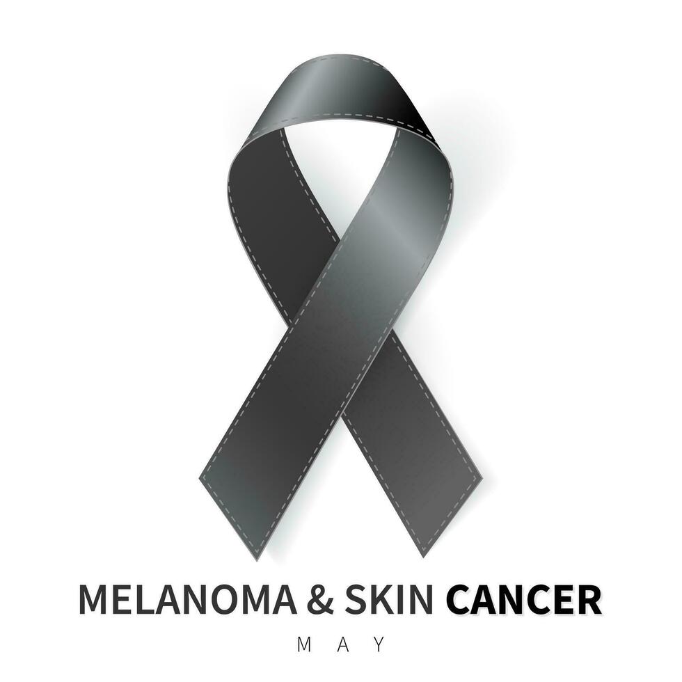 Melanoma and Skin Cancer Awareness Month. Realistic Black ribbon symbol. Medical Design. Vector illustration