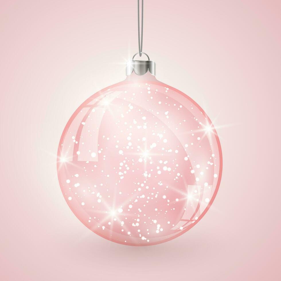 Christmas crystal glass ball on pink vector background