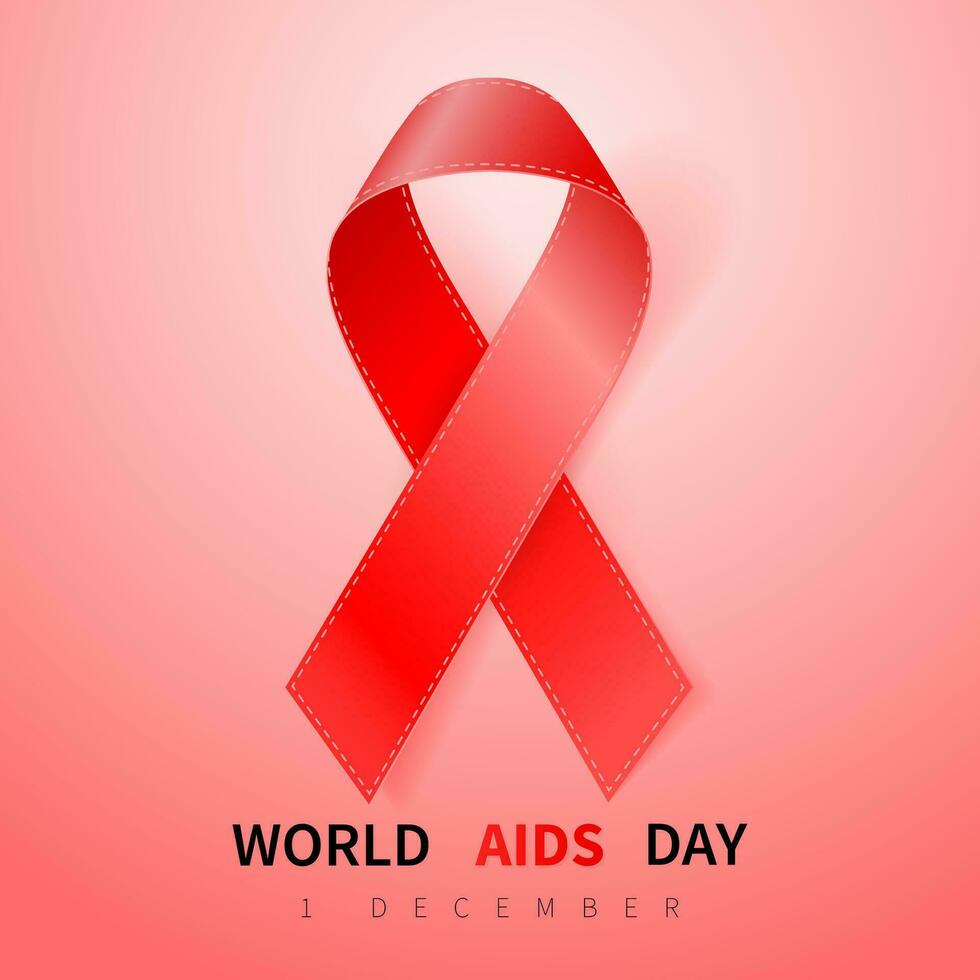 World aids day symbol, 1 december. Realistic red ribbon symbol. Medical Design. Vector illustration