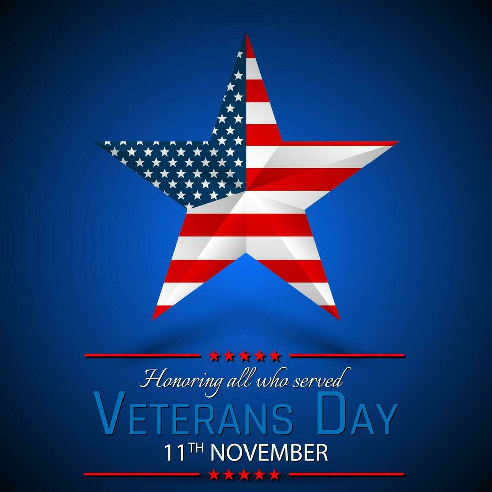 Veterans Day of USA with star in national flag colors american flag. Honoring all who served. Vector illustration