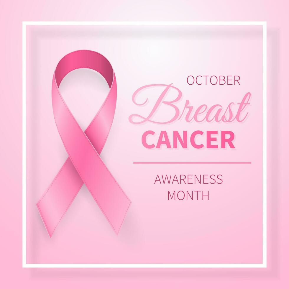 October breast cancer awareness month in. Realistic pink ribbon symbol. Medical Design. Vector illustration