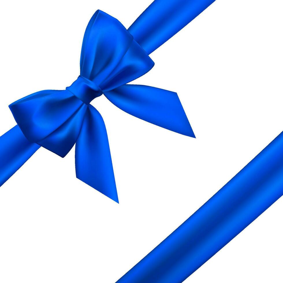 Realistic blue bow. Element for decoration gifts, greetings, holidays. Vector illustration