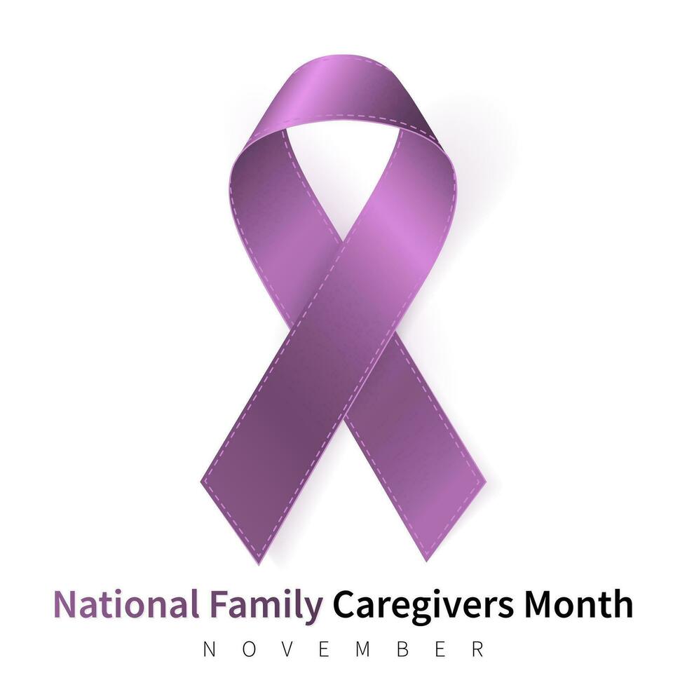 National Family Caregivers Month. Realistic Plum ribbon symbol. Medical Design. Vector illustration