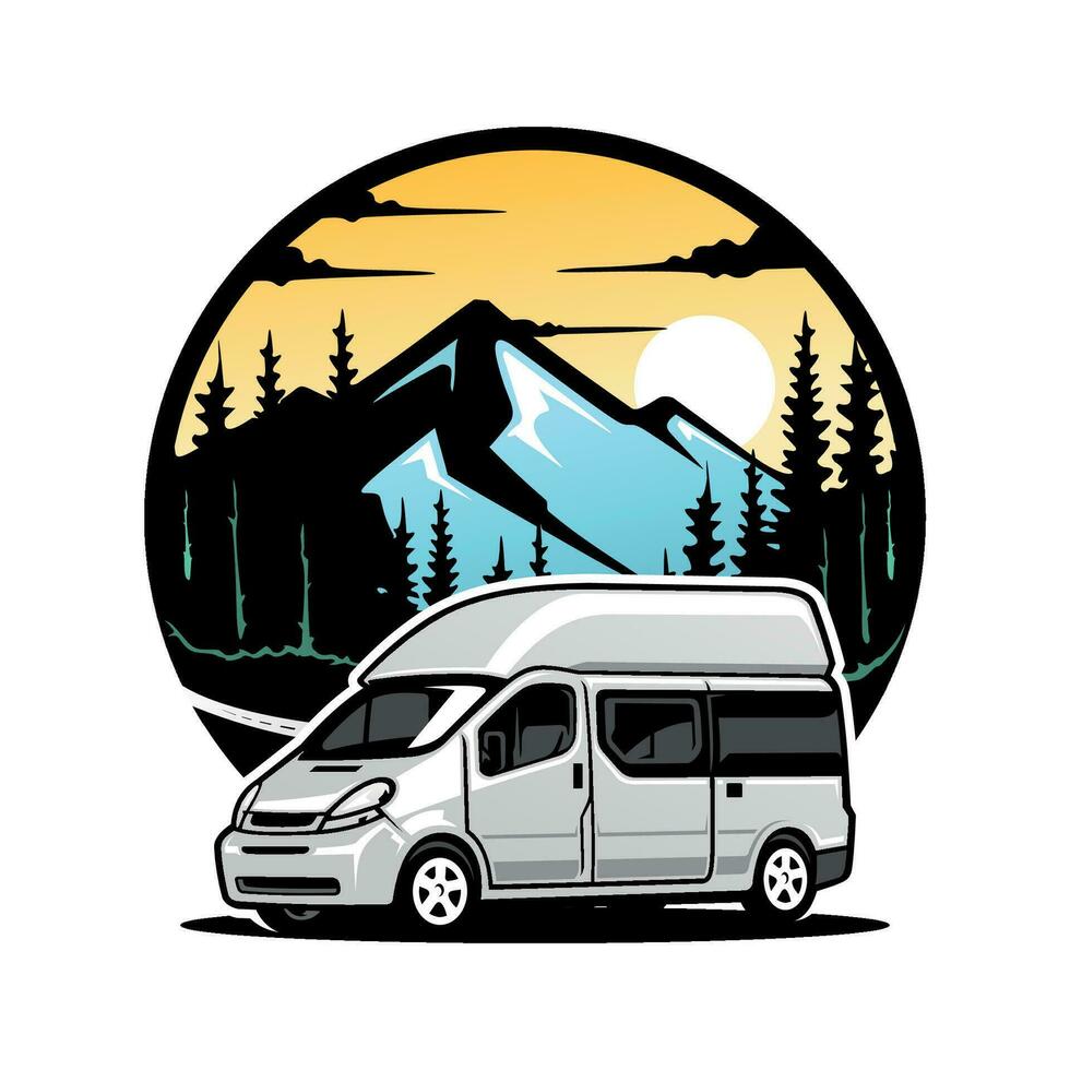 Campervan - camping and travel car illustration vector