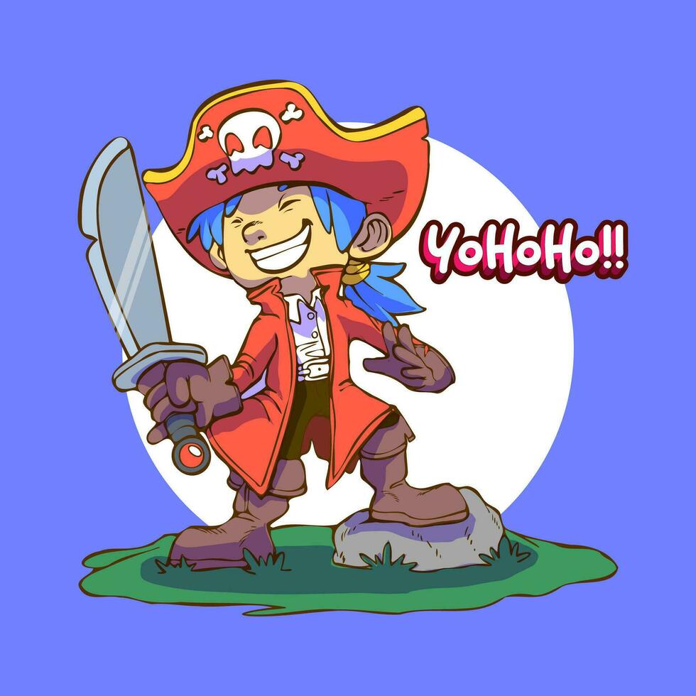 cute pirate vector illustration, pirate cartoon