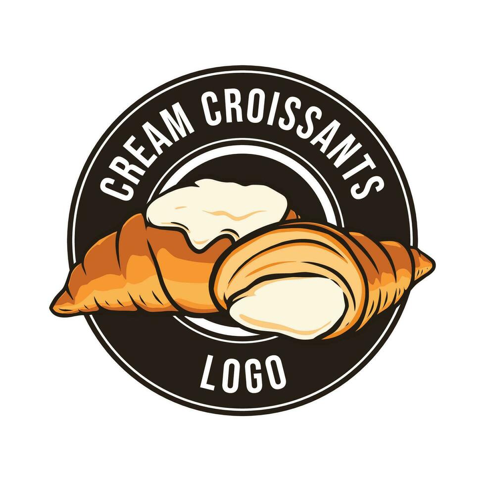 Croissant with cream menu logo template vector