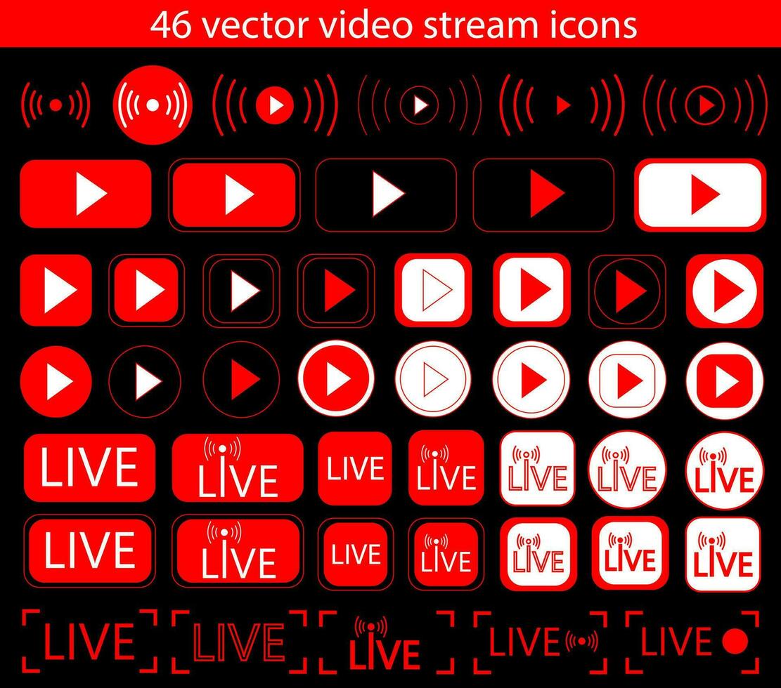 un conjunto de rojo vídeo corriente íconos vector