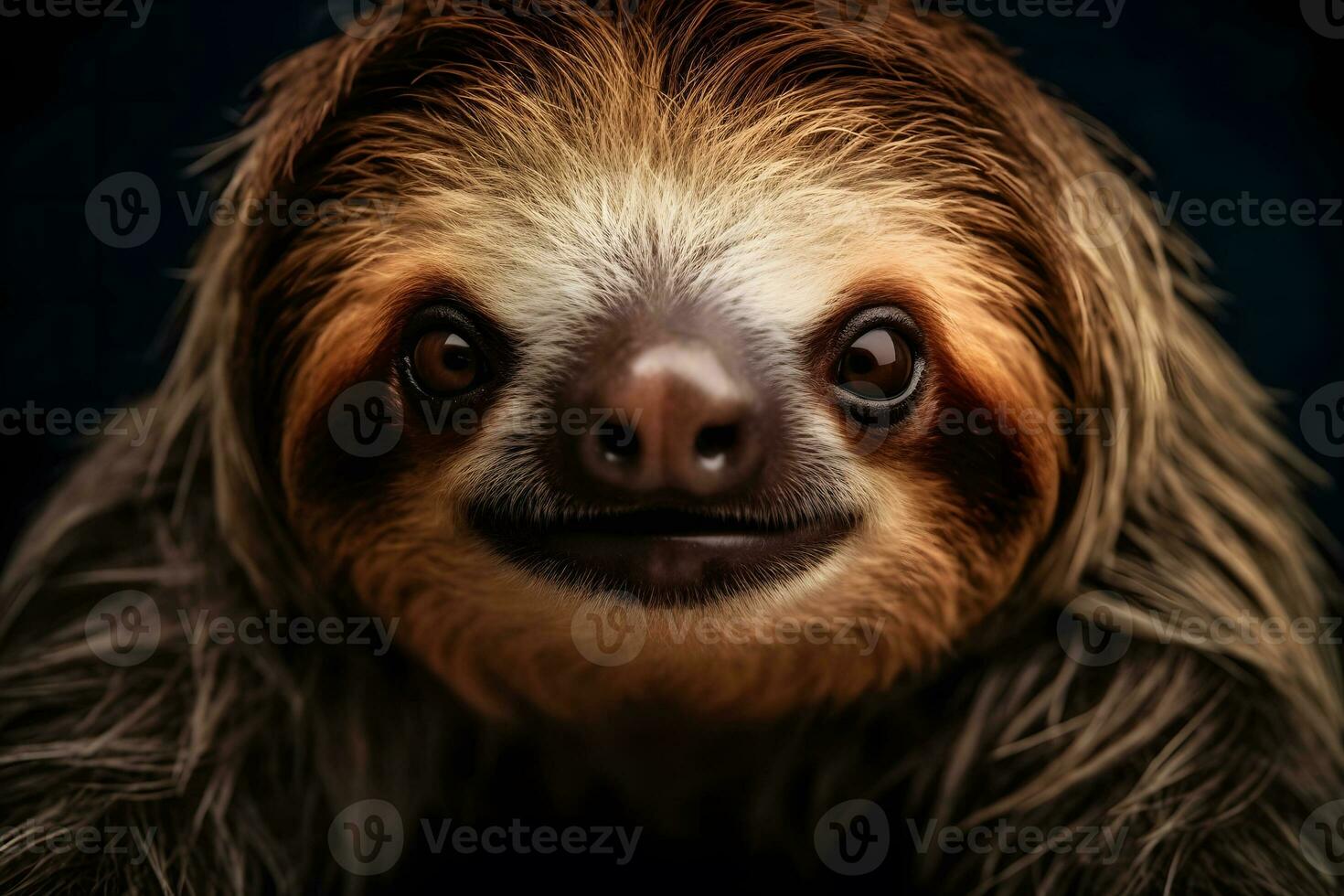 AI generated Funny cute sloth. Tropical or exotic animal inhabiting savannah. Happy lazy mammal. Neural network AI generated photo