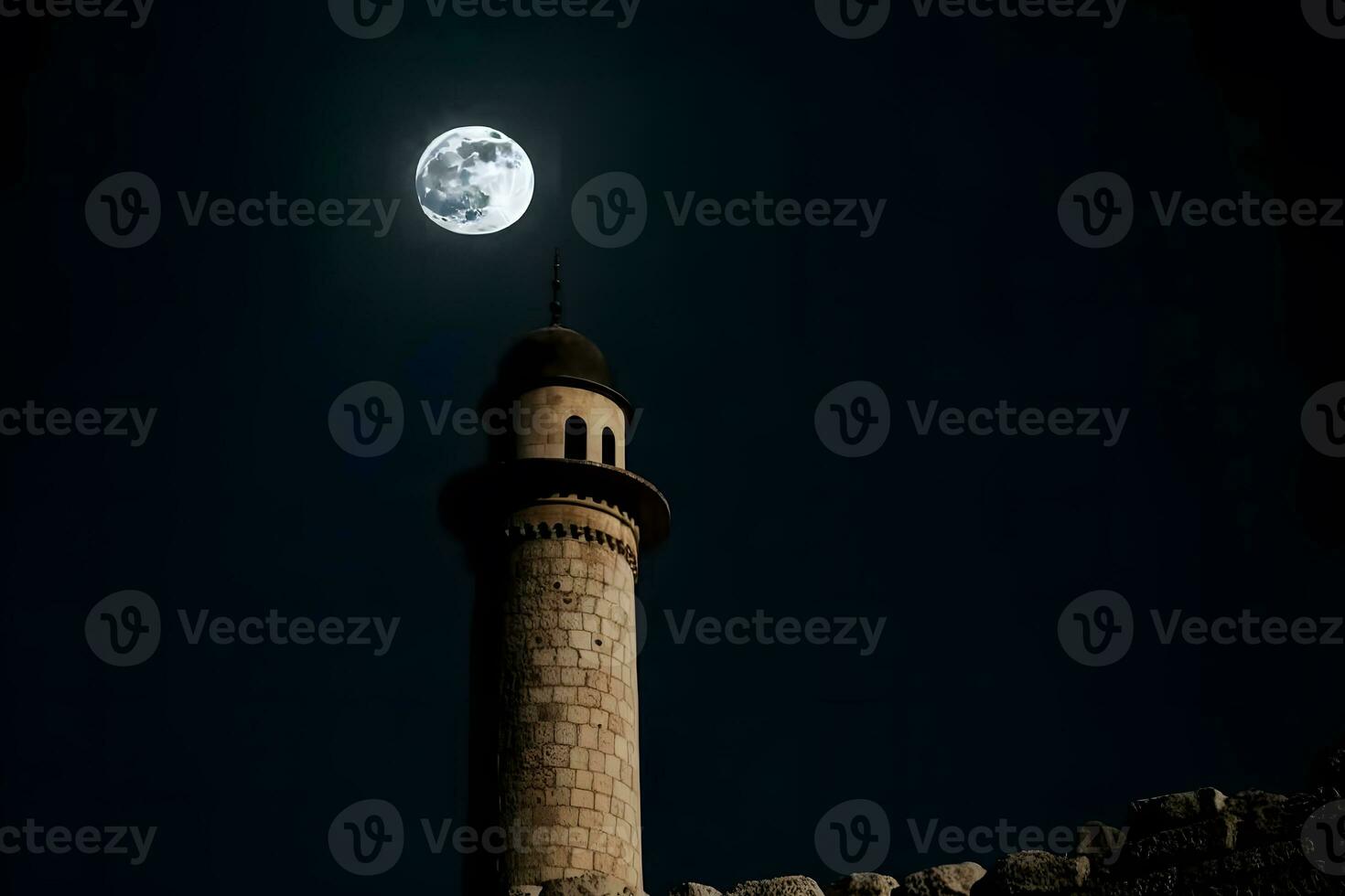 AI generated Mosque ramadan kareem, eid, islam, muslim, night, moon. Neural network AI generated photo