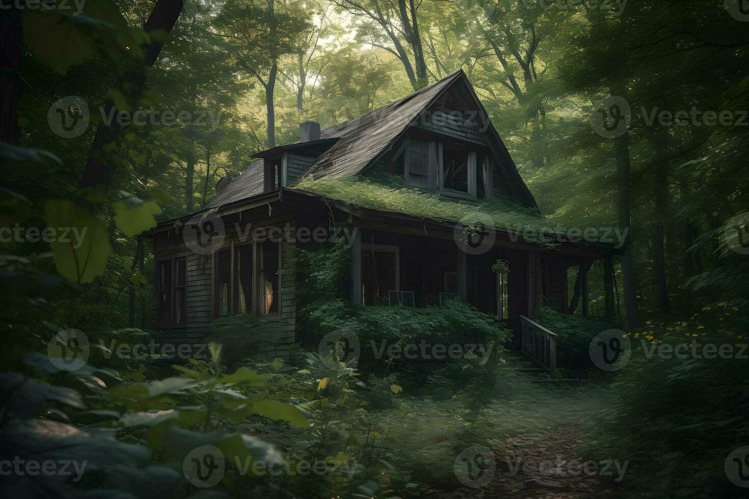 AI generated Abandoned cabin in the forest. Neural network AI generated photo