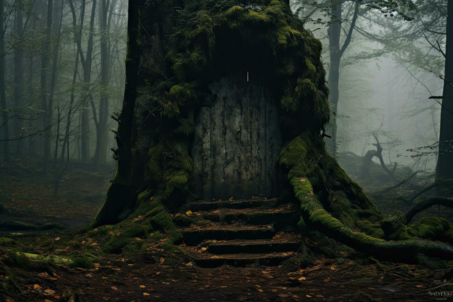 AI generated Mysterious halloween cemetery in the forest. Halloween concept, AI Generated photo