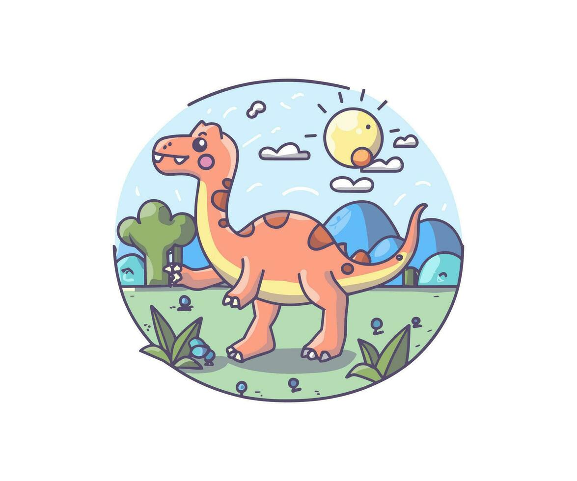 vector cute dinosaur illustration, cartoon flat isolated