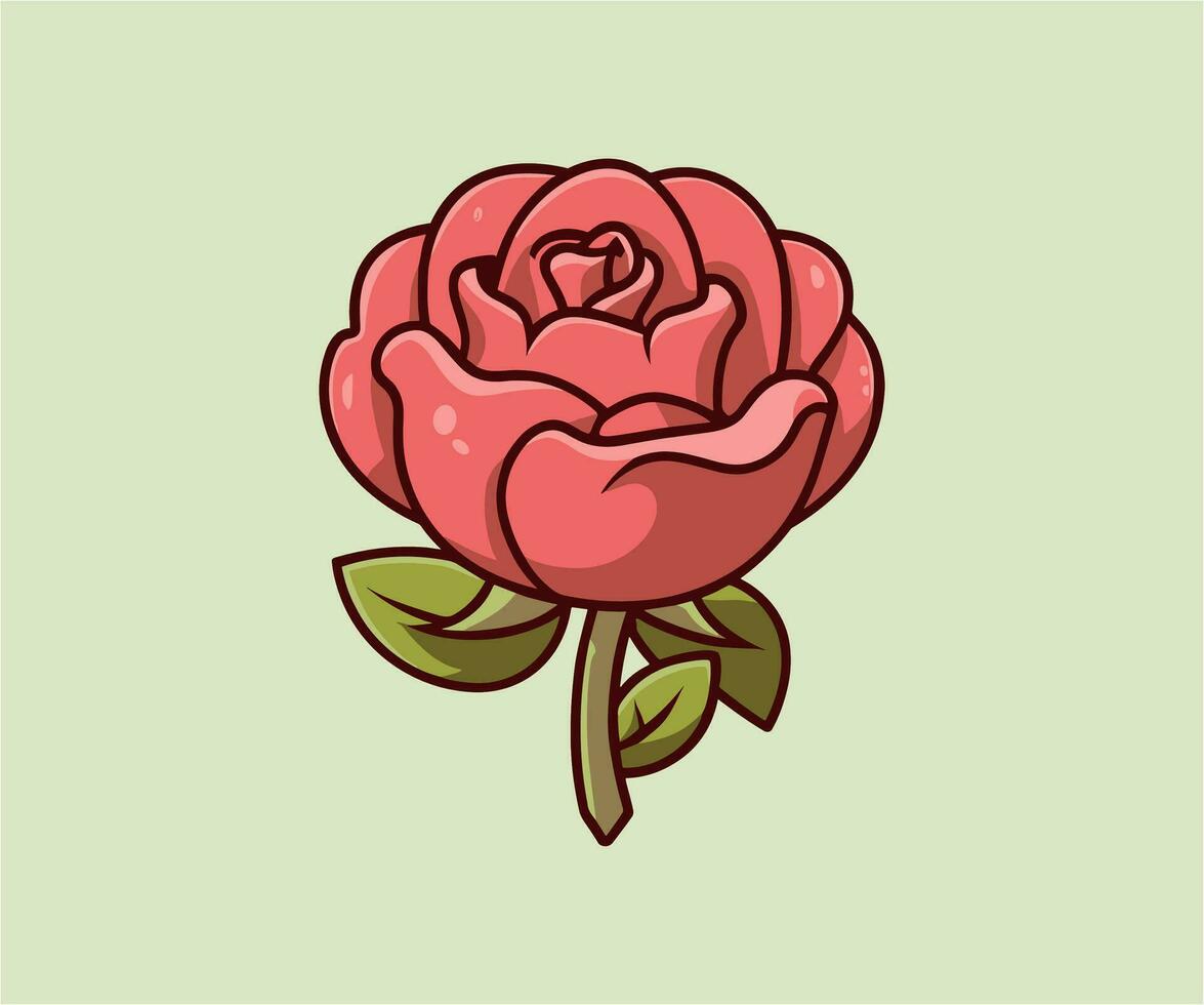 vector cute rose illustration, cartoon flat isolated