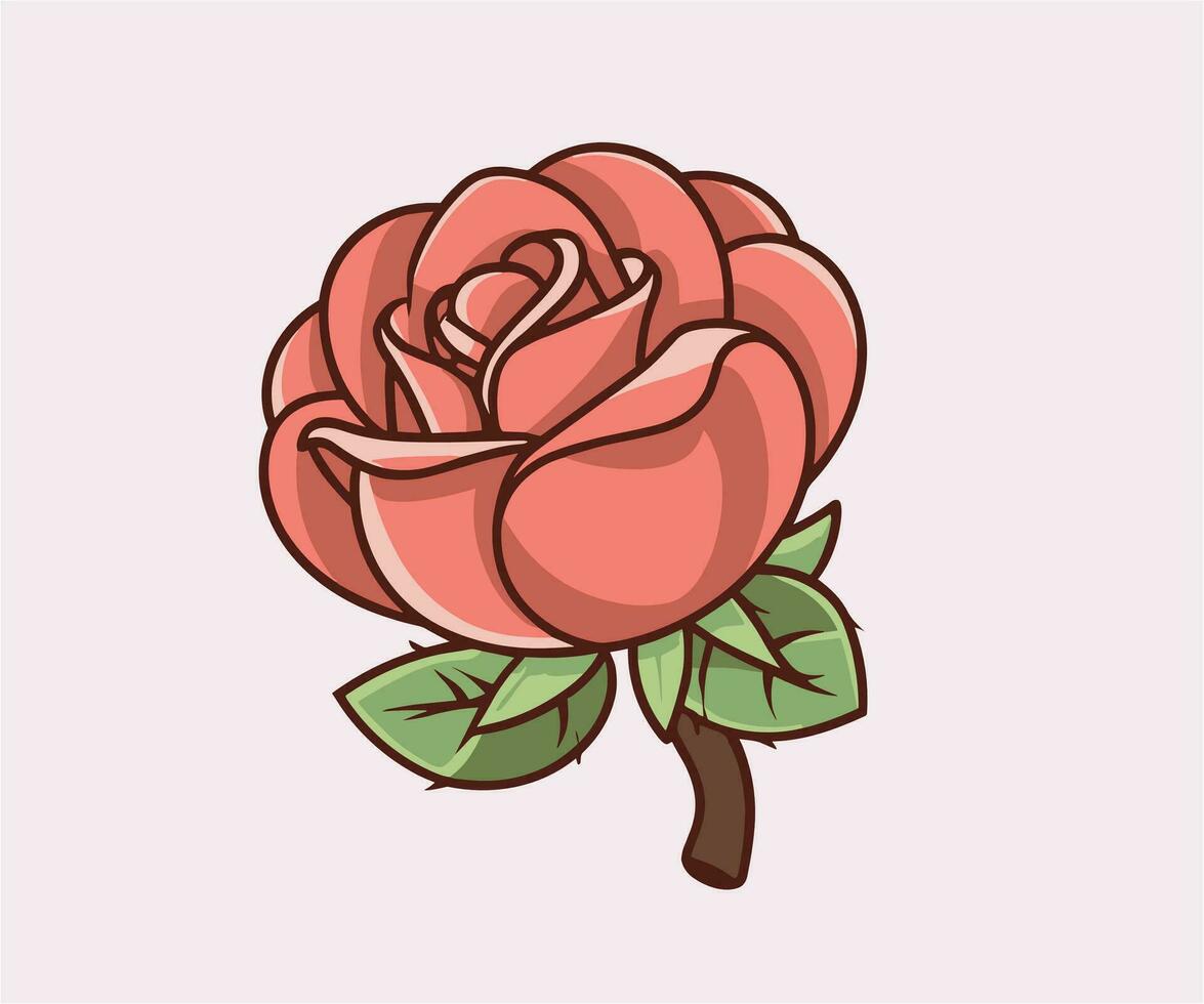 vector cute rose illustration, cartoon flat isolated