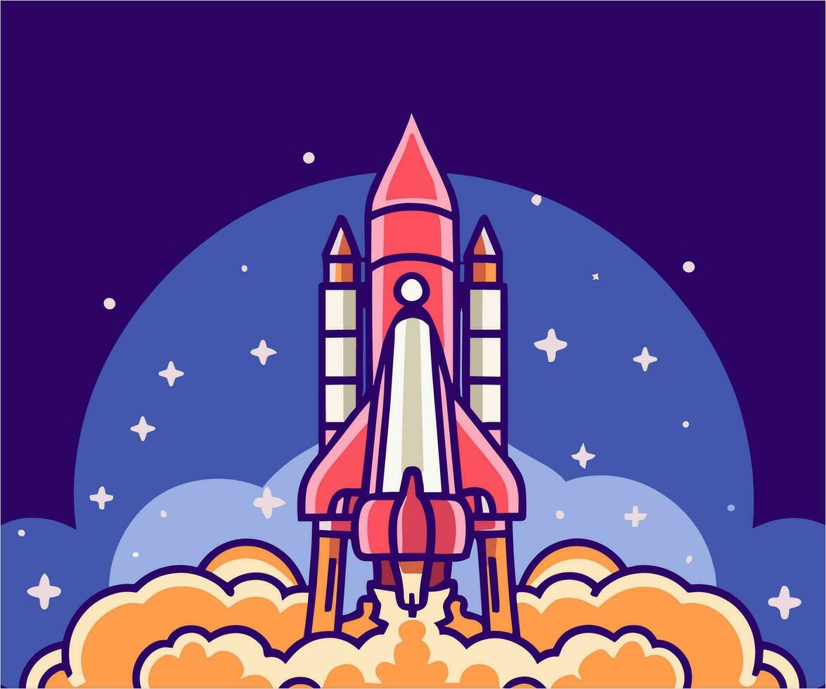 vector rocket flying in space illustration, cartoon flat