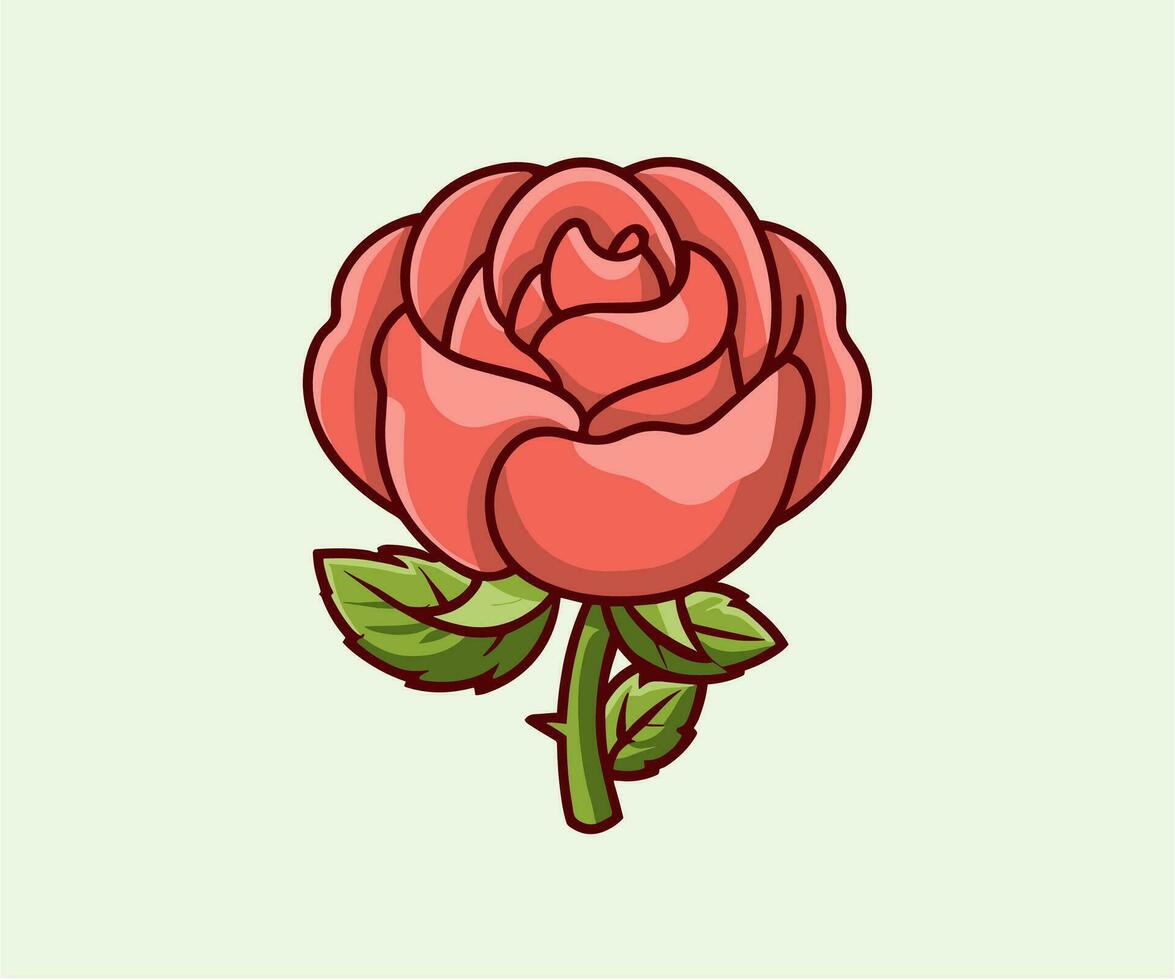 vector cute rose illustration, cartoon flat isolated