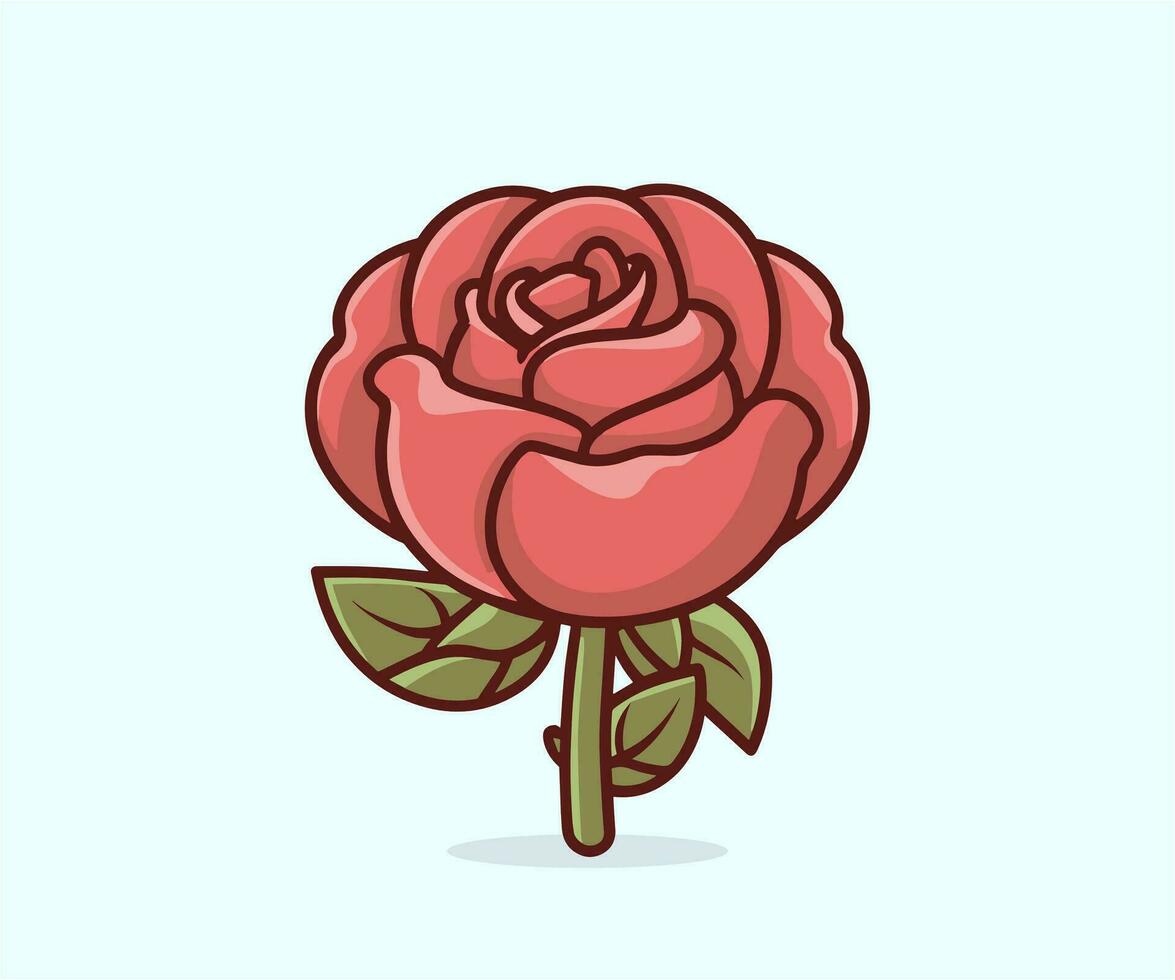 vector cute rose illustration, cartoon flat isolated