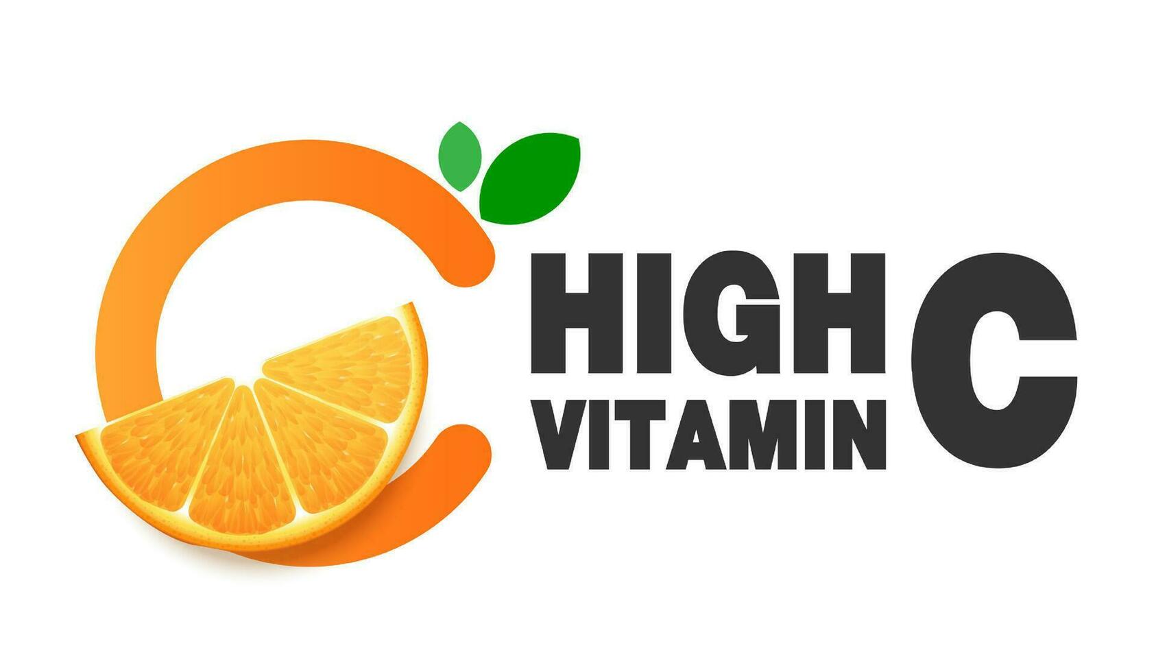 vitamina C, naranja Fruta y letra C con dos verde hojas. diseño para embalaje presentación, publicidad, empresa logo o símbolo, cosmético producto monitor antecedentes. vitamina C naturaleza. diseño. vector