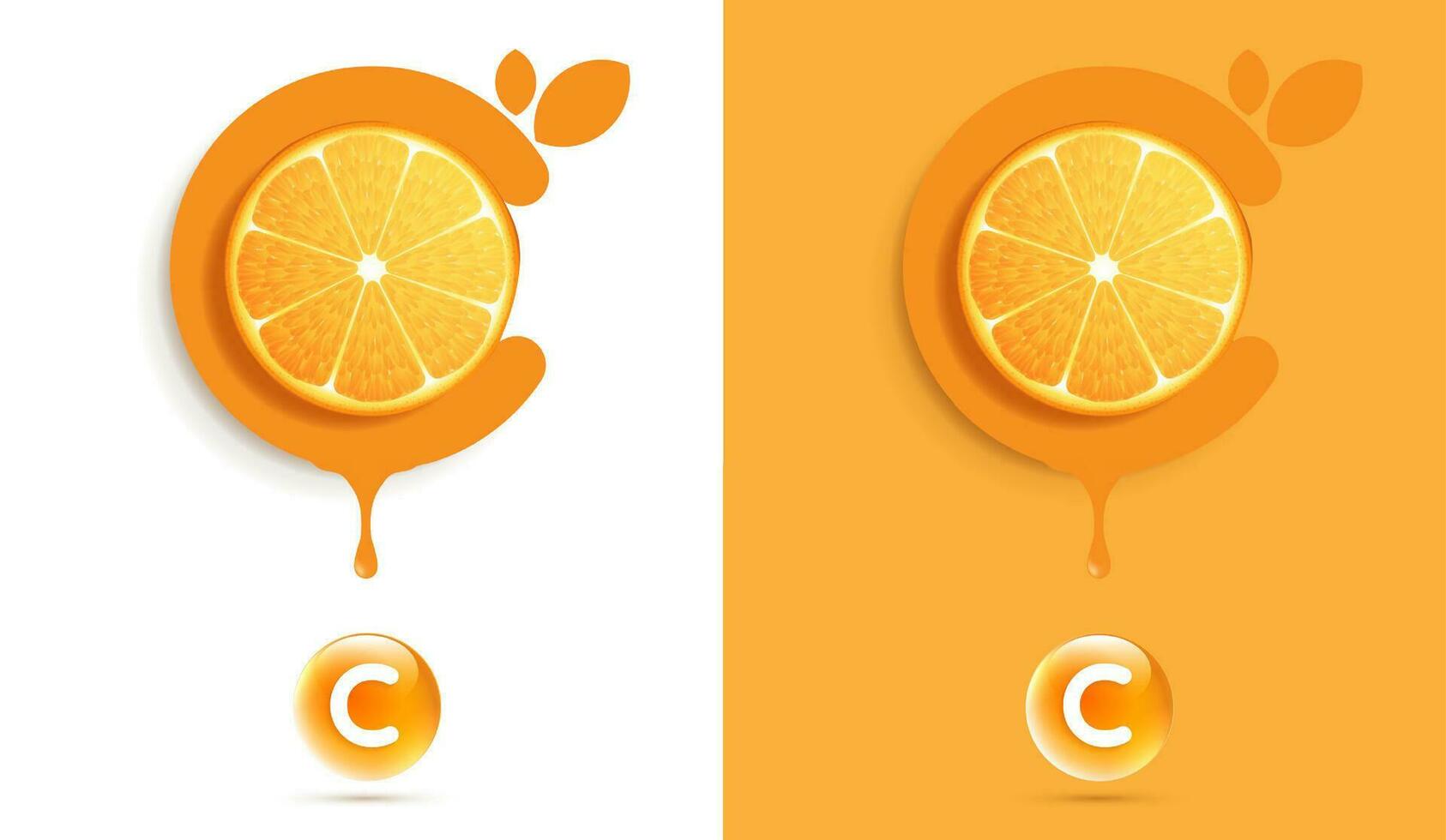 Orange fruits sliced top view on orange background. design for packaging presentation, advertising, cosmetic product display background. vitamin C nature. vector design.