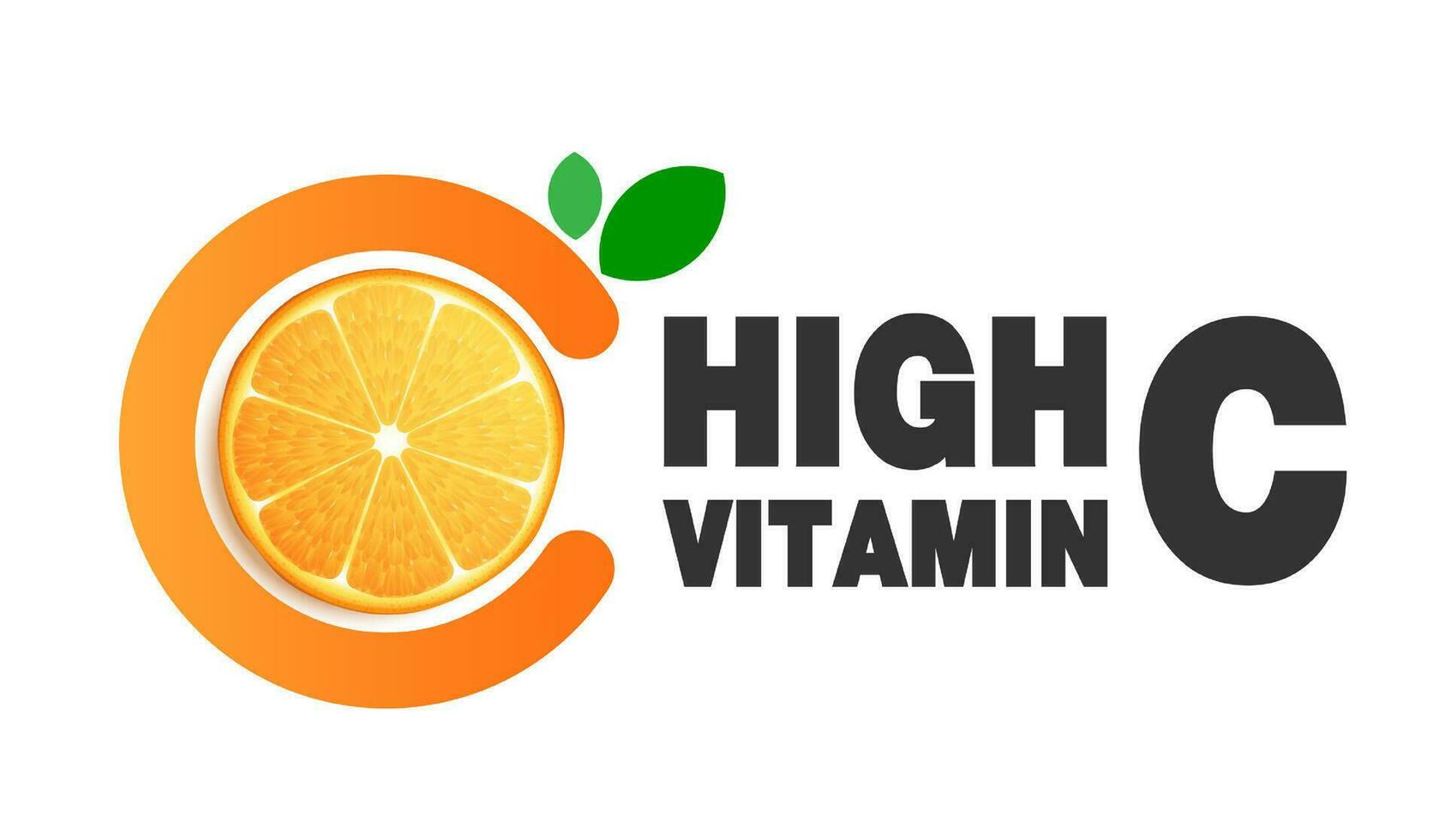 vitamina C, naranja Fruta y letra C con dos verde hojas. diseño para embalaje presentación, publicidad, empresa logo o símbolo, cosmético producto monitor antecedentes. vitamina C naturaleza. diseño. vector