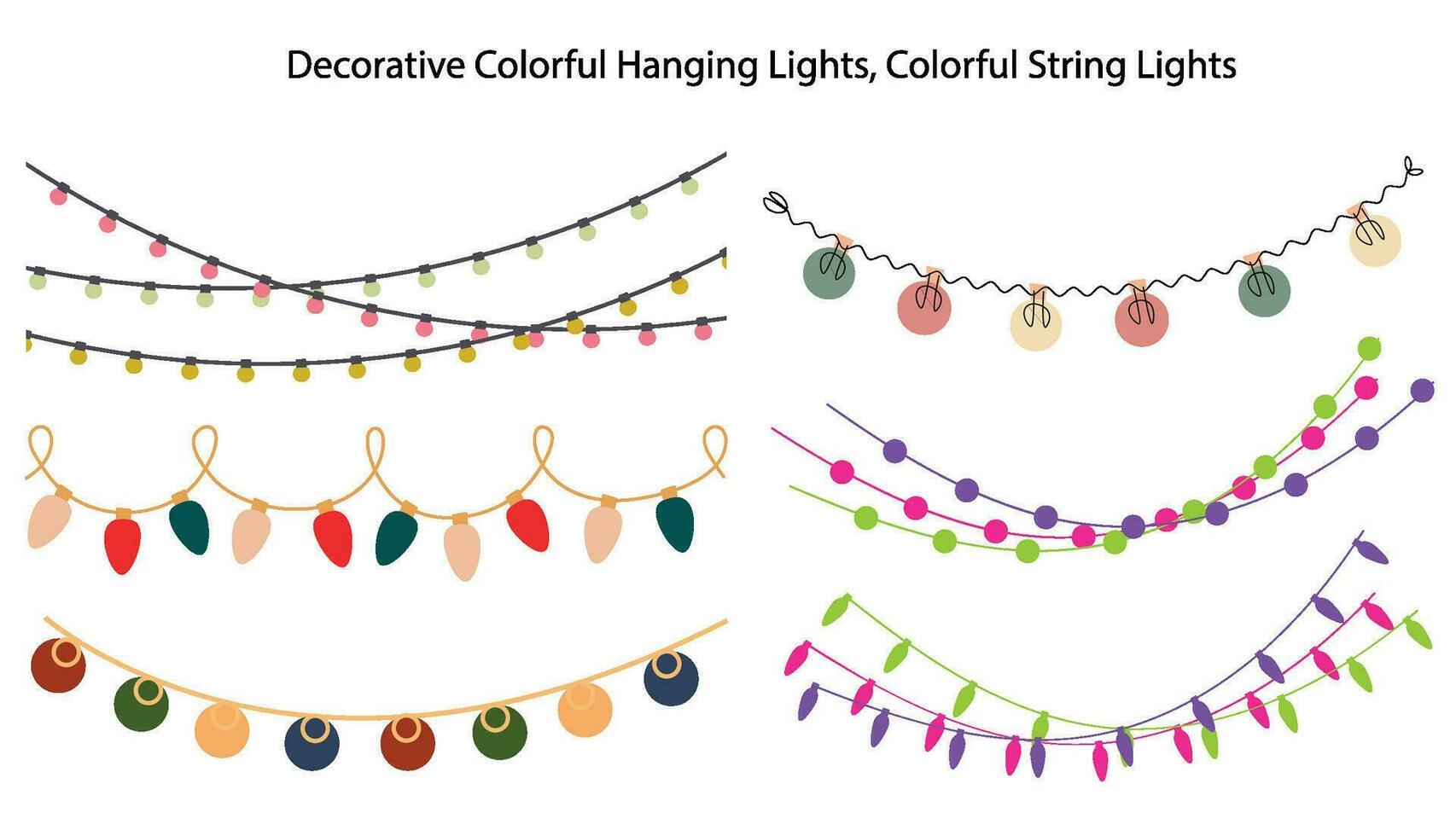 Decorative Colorful Hanging Lights, Colorful String Lights vector