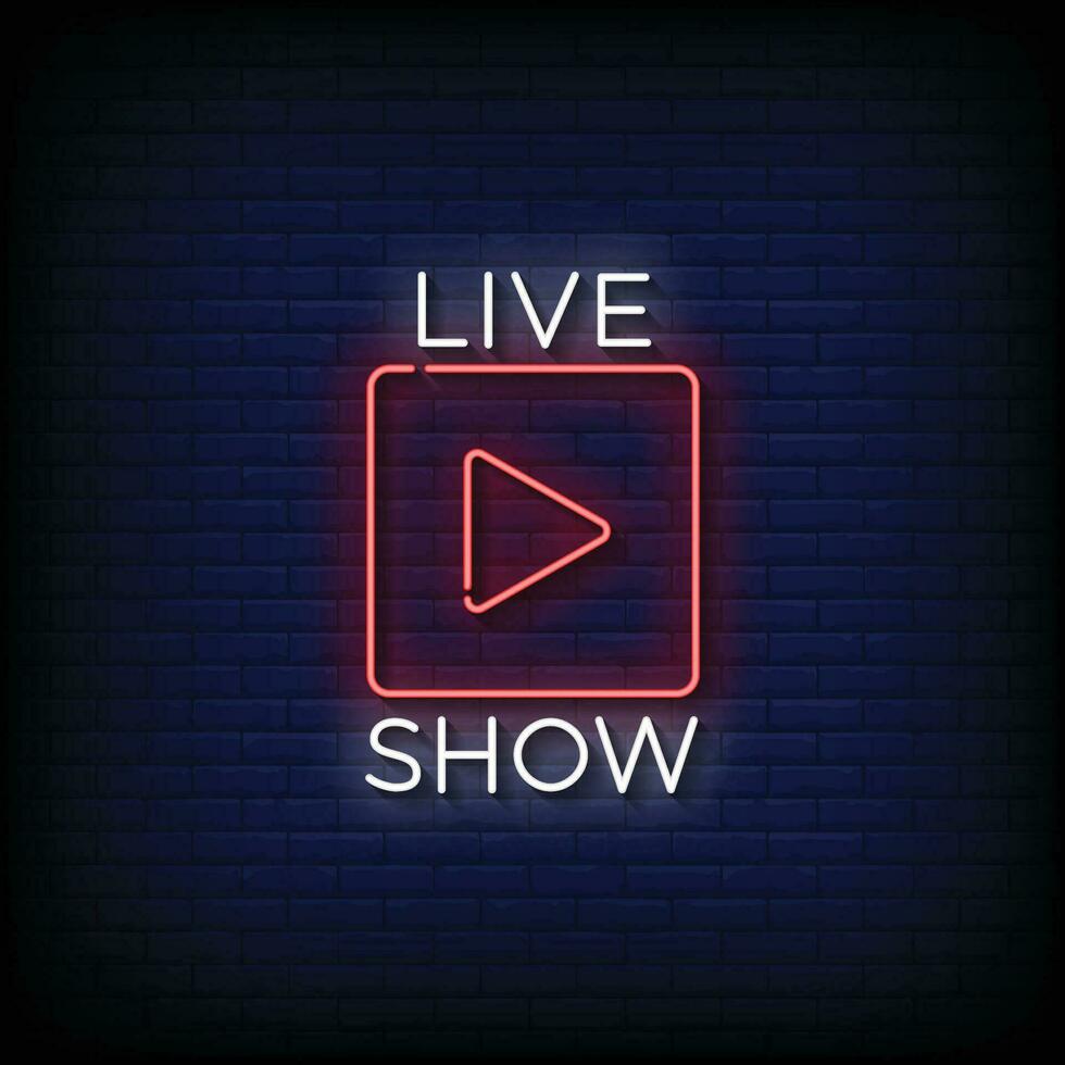 Neon Sign live show with brick wall background vector