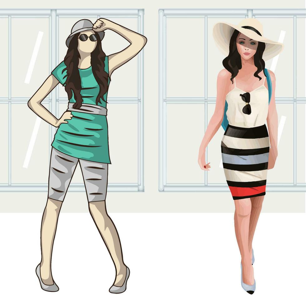 illustration of women's clothing models vector