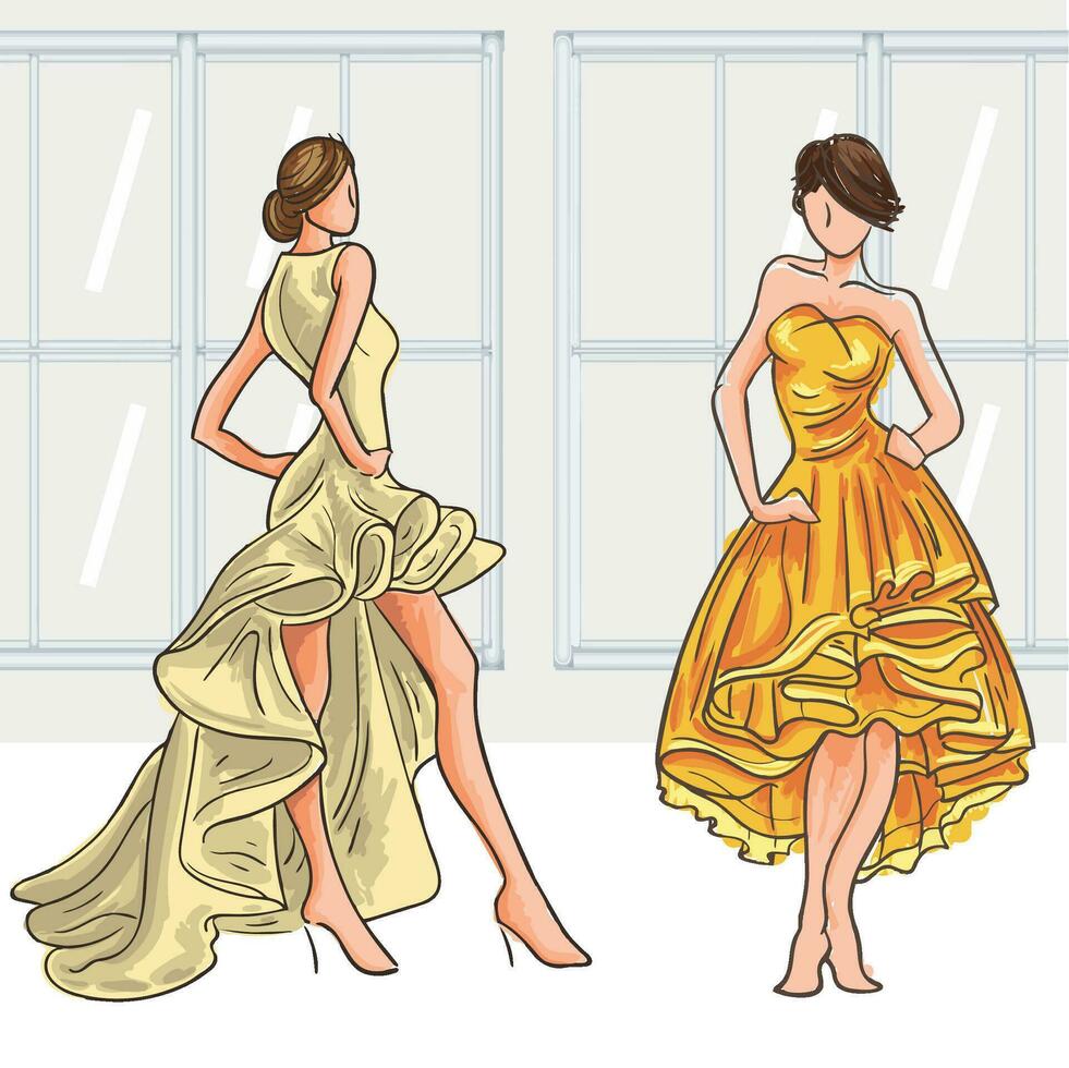 illustration of women's clothing models vector