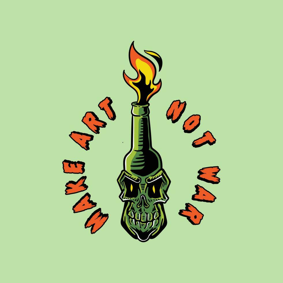 skull face molotov vector cartoon illustration