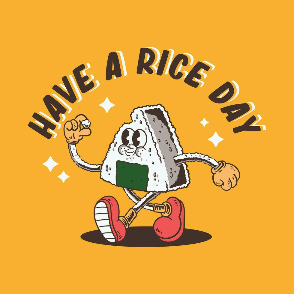 retro cartoon character onigiri  illustration vector