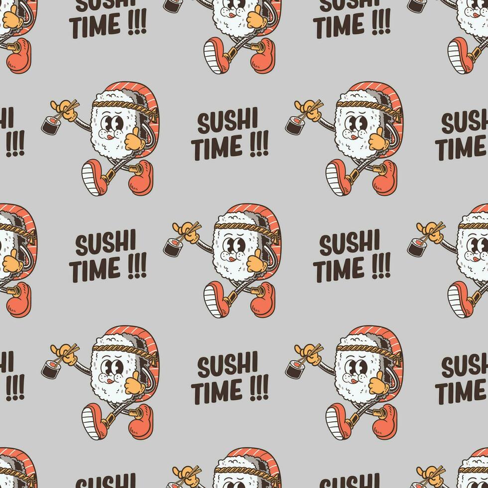 retro cartoon sushi character illustration vector