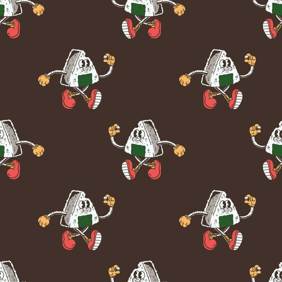 retro cartoon character onigiri  illustration vector