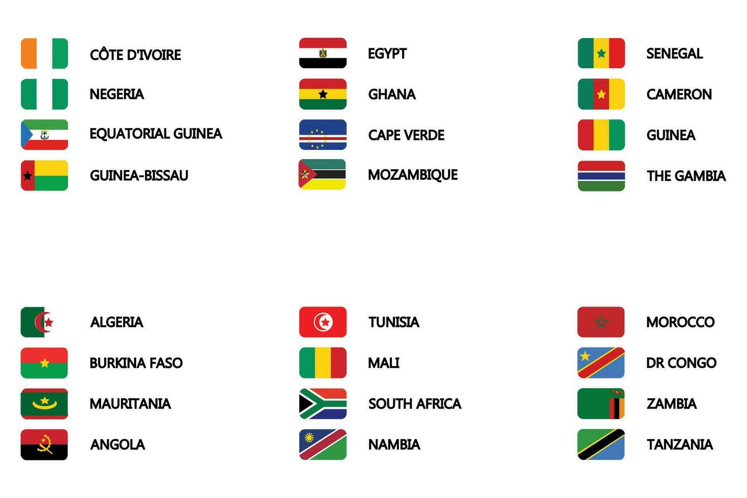 2024 africa cup of nations , participating countries flags in africa cup of nations 2024 vector