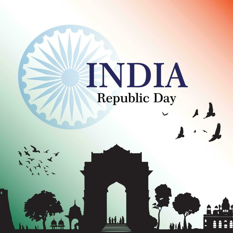 contento república día India, 26 enero, indio monumentos, gratis social medios de comunicación enviar vector