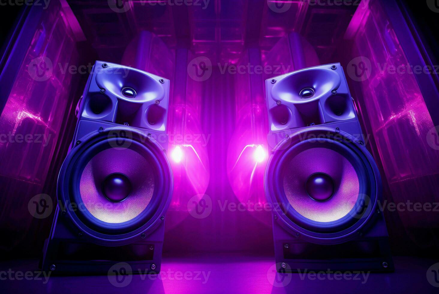 AI generated Radiant Loudspeakers purple light. Generate Ai photo