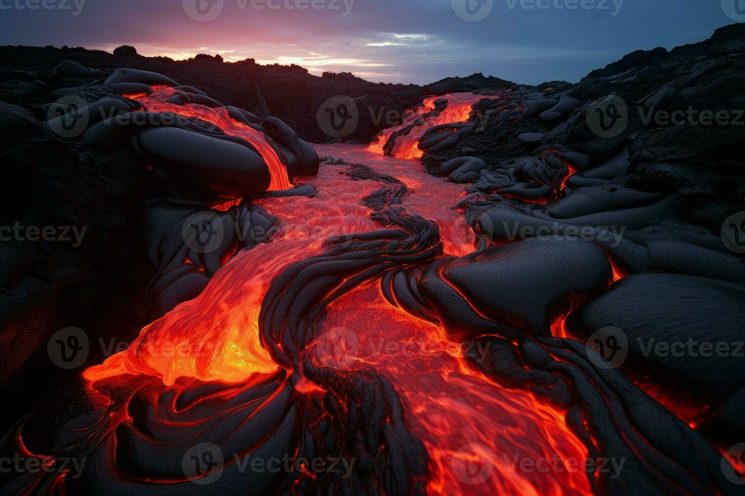 AI generated Glowing Hot lava flow. Generate Ai photo