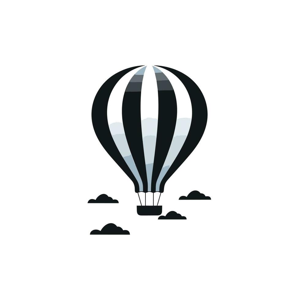 Kids boutique filled monochrome logo. Children clothes. Air balloon and clouds. Design element. Created with artificial intelligence. Ai art for corporate branding, entertainment center vector