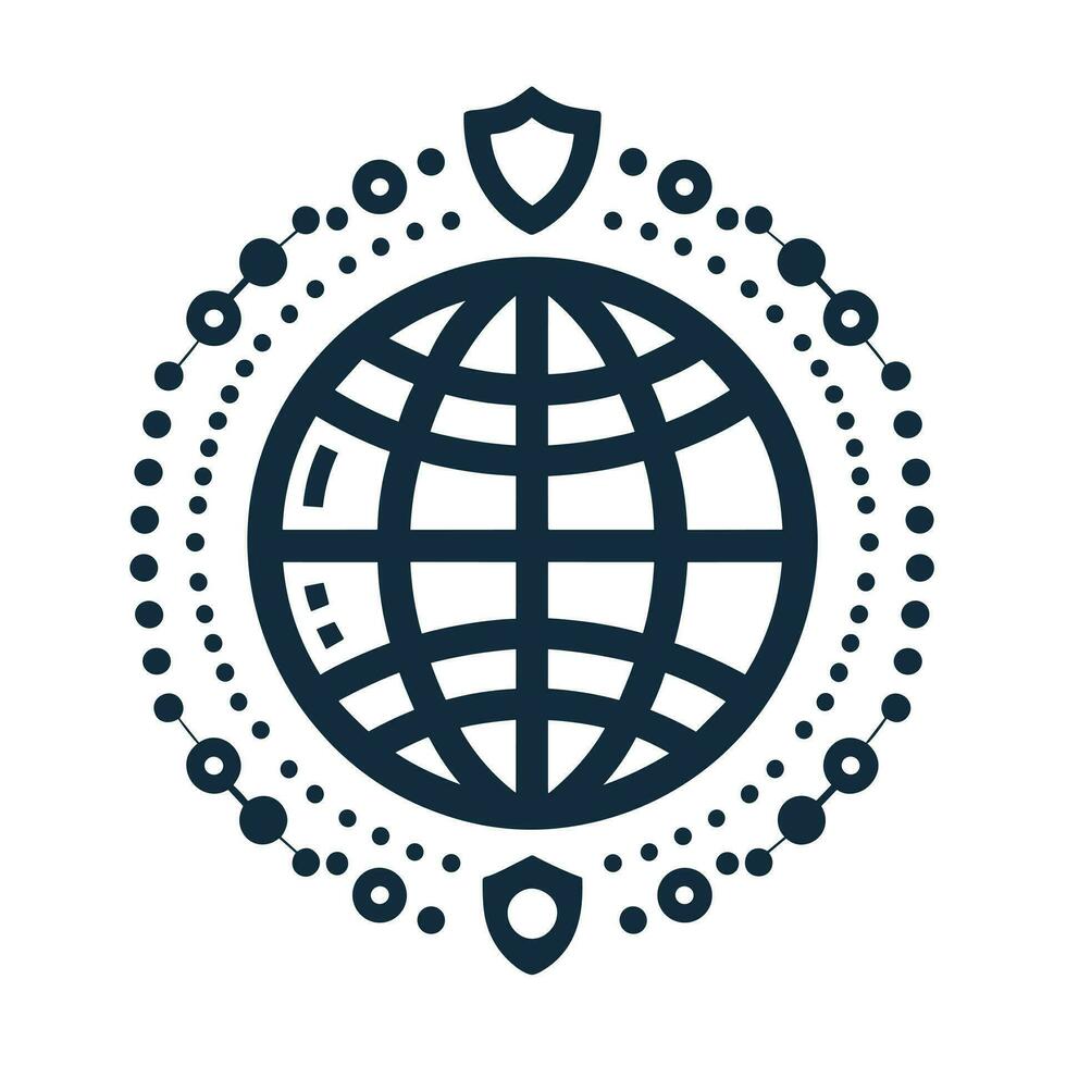 AI generated Global intelligence monochrome line logo. Ethical AI business value. DIgital globe simple icon. Design element. Ai art for corporate branding, website vector