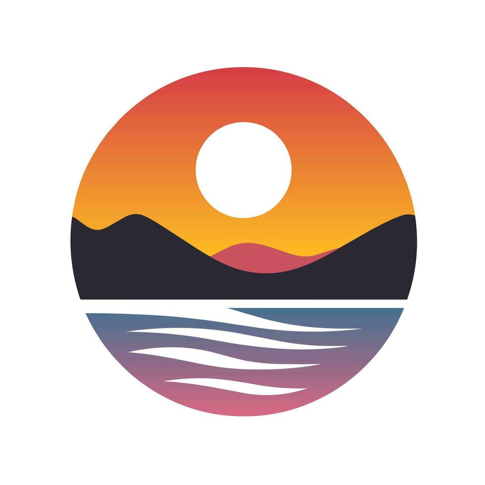 AI generated Renewable energy solutions filled gradient logo. Sustainability business value. Sunset lake mountains illustration. Design element. Ai art for corporate branding vector