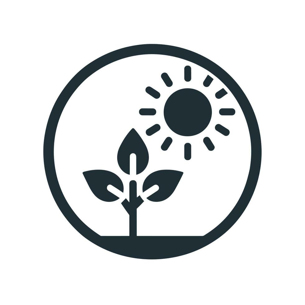 AI generated Agrivoltaic farm monochrome line logo. Green plant and shining sun icon. Sustainable business value. Design element. Ai art for corporate branding vector