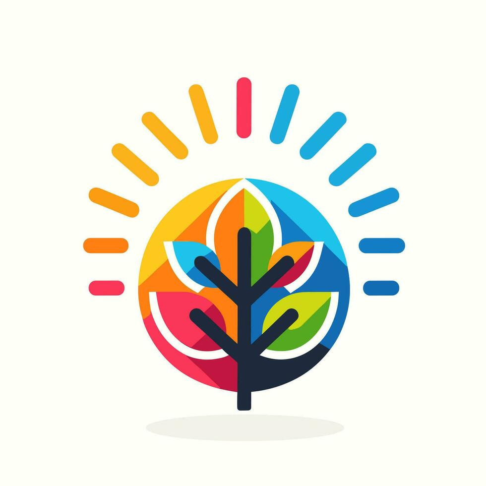 AI generated Solar power station filled colorful logo. Sapling tree and sun icon. Sustainable business value. Design element. Ai art for corporate branding, website vector